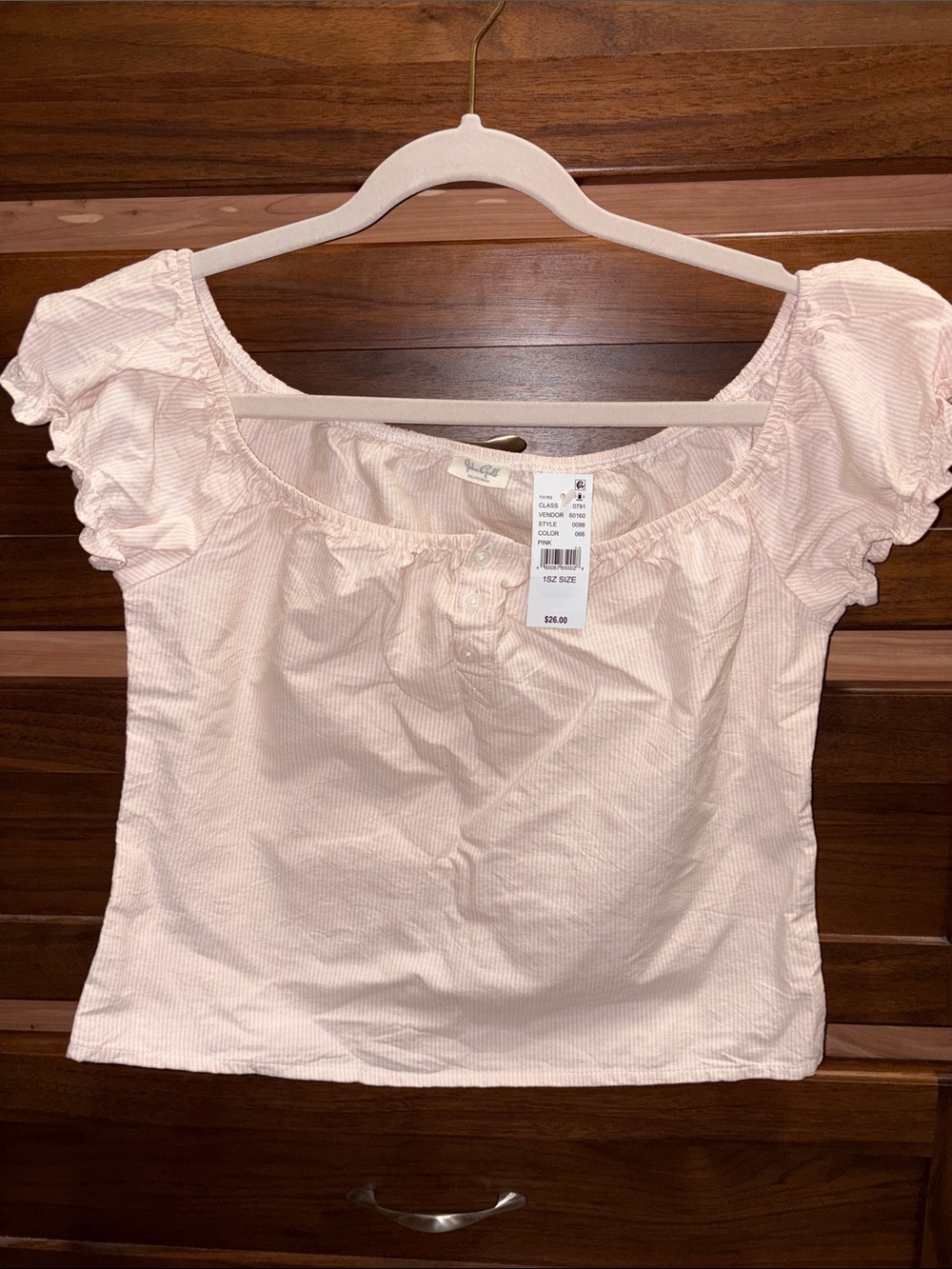 Brandy Melville NWT Pink and White Stripe Short Sleeve Ruffle Peasant Top